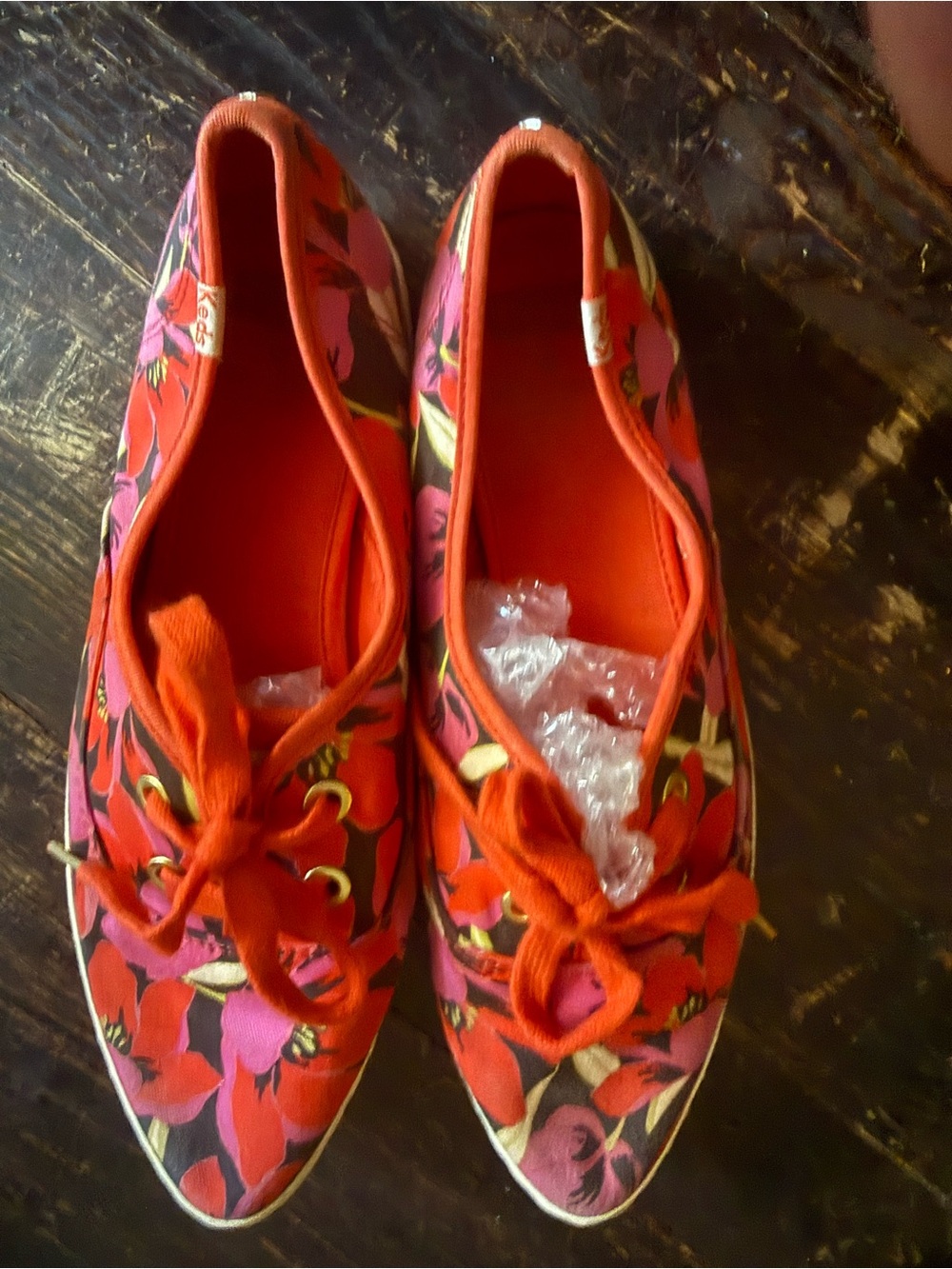 Kate Spade/Keds Floral Red Canvas Lace-Up Sneakers - Picture 2 of 5